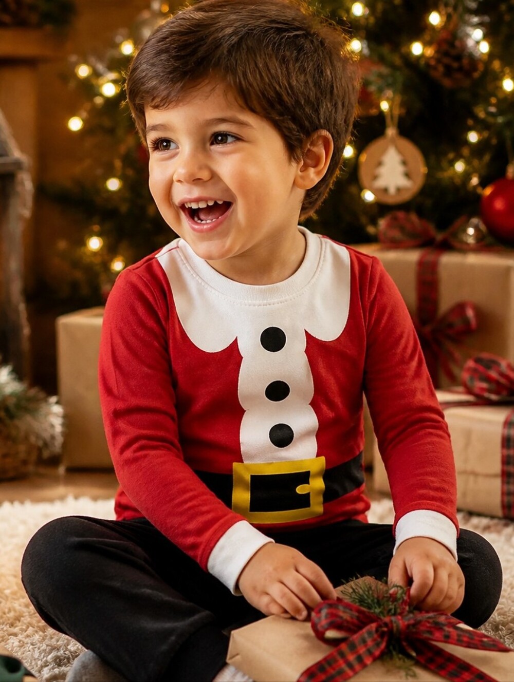 Santa Suit Long Sleeve Shirt Toddler Boy 3T Red Pajama Top Christmas Holiday Tee